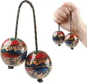 GOGHOST Handpaint Wooden Aslatuas Rhythmic Ball, African Shaker Instrument for Music, Double Balls Handheld Percussion for Rhythm Performances, Traditional Kashaka Style Shaker for Adults & Kids
