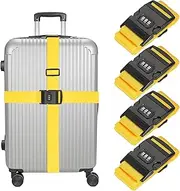 uxcell Luggage Straps with Combination Lock Adjustable Suitcase Belt Strap for Suitcase Briefcase Backpack Travel, Yellow, Pack of 4
