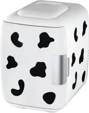 Mini Fridge for Car Travel Office Desk & Dorm Room 4 Can Electric Plug COW PRINT