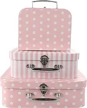 Anndason Set of 3 Paperboard Suitcases Storage Box Storage for Photo Storage Home Decoration, Wedding, Birthday, Anniversary and New Year Gift Decoration (3Pcs, Pink Dots and Stripes)