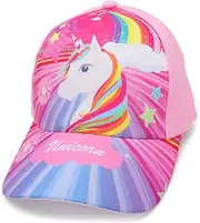 [QLEUIFT] 1 x Unicorn Girls' Baseball Cap, Adjustable Children's Snapback Trucker Cap, Cotton, Girls' Baseball Hat, Sun Hat, Fantasy Unicorn Pattern Pink