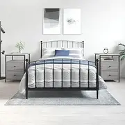 Bedside Cabinets 2 pcs, End Table with Open Storage Space, Nightstand with 2 Drawer for Home, Bedroom, Living Room, 44x45x60 cm, Grey