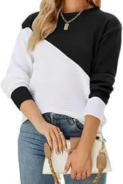 [Generic] Women's Pullover Color Block Patchwork Sweaters,Casual Crewneck Long Sleeves Knitted Sweaters for Women