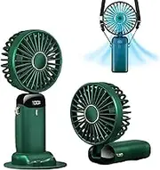 LXSMPWY Handheld Fan with Digital Display - 5 Speed Foldable USB Desk Fan, 1200mAh (8Hrs on Low), 90° Adjustable, 200g Ultra Light, Portable Fan for Office Travel Camping Outdoor - Green