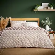 Olivia Rocco Super Soft Flannel Duvet Cover Set Quilt Bedding Covers with Pillowcases Luxurious Colourful Checked Printed Design Reversible Pattern for Comfort Sleep, Madeira Natural King
