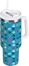 RPLIFE Colorful Paw Prints Blue 40 Oz Tumbler with Handle, Stainless Steel Cups with Lid, Tumbler for Men
