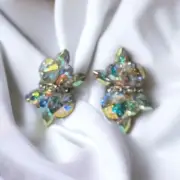 Aurora Borealis Rhinestone Cluster Clip-On Earrings Multicolor