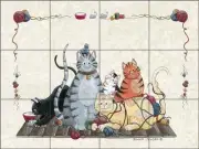 Tile Mural Backsplash Ceramic Jensen Cats Kittens Feline Animal Art DJ022