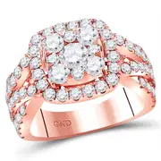 14k Rose Gold Round Diamond Cluster Bridal Engagement Ring 3 Cttw