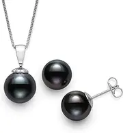 [Belacqua] South Sea Tahitian Black Pearl Necklace Stud Earring Set for Women