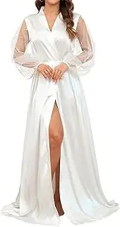 [WADAYUYU] Women Long Sleeve Bridal Robes White Satin Bride Robe Nightwear Floor Length Dressing Gown
