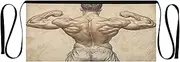 [Joitme] Muscular Back Sketch Beige Cooking Aprons, Short Apron with Pockets, Aprons for Servers, Muscular Back Sketch Beige