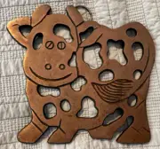 VINTAGE COW TRIVET WALL HANGING CAST IRON AND COPPER 7"