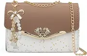 [FuninCrea] Cross Body Bag Women Shoulder Bag Leather Sequin Women Crossbody Bag with Chain Strap and Pendant, Large Capacity Ladies Cross Body Handbags with 2 Compartments and 1 Zip Pocket