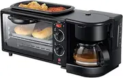 Multifunctional Breakfast Machine Household 3 in 1 Electric Mini Drip American Bread Machine Mini Oven Coffee Maker for Home Office Without Cover (Without cover)