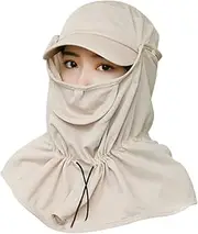 [LIFKOME] Summer Quick Dry Sunscreen Face Mask Hat UV Neck Cover for Fishing Hiking Camping Lightweight Breathable Sun Protection Cap Khaki