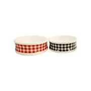 Dog Cat Bowl Black White Red White Plaid Set of 2 Pet Food Water Dish