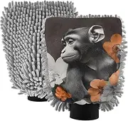 XYMZR Absorbent Microfiber Car Wash Mitt Monkey Florals, Funny Cute Anime Scratch Free for Cars Cleaning, Home Cleaning Mitts, 2 Pack, 10.24” L x 7.09” W