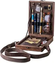 [Generic] Writers Messenger Box - Messenger Wood Box | A5 Wood Storage, Walnut Wooden Bag Portable cros body Wooden Handmade Postman Bag, Creative A5 Letter Paper Shoulder For Those Who Love Writing
