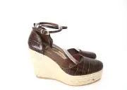 ALOHAS Made in Spain Size 8 Womens Leather Clara Brown Croc Espa Platform Wedge