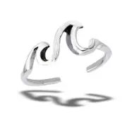 ADJUSTABLE .925 STERLING SILVER TOE RING - DOUBLE CRASHING WAVES
