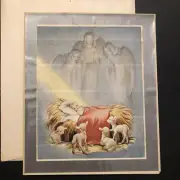 Vtg Christmas Greeting Card Beautiful Angels Watching Over Baby Jesus In Manger