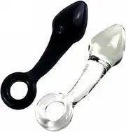 HGDTYRI Large Handheld Anal Plug with O-Ring, Crystal Anal Dildos Butt Plug Anal Anus Dilator G-Spot Handheld Sex Toys for Men Women(Black Schwarz)