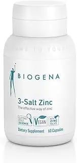 Biogena 3-Salt Zinc - Three Highly bioavailable Organic zinc compounds - 60 Capsules