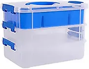 FOREVERIE Stackable Clear 3 Tier Arts & Crafts Plastic Storage Containers Large with a Six-grid Tray, Portable Layered Embroidery & Sewing Box Organiser, Plastic Storage Box (Clear & Blue)