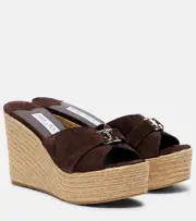 [Jimmy Choo] Jimmy Choo Leda 100 suede espadrille wedges AU 9 brown
