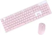 Wireless Keyboard Mouse Combo, Full Sized 2.4G Cordless Keyboard with Silent Chocolate Keys Multimedia, Ultra-Thin Cute Keyboard and 1600dpi Mouse Set for Computer PC Laptop (Pink)