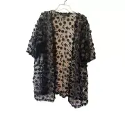 Cynthia Rowley Taffeta Black Floral Sheer Open Front NWT 2X Women Cardigan