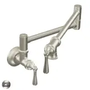 Moen S664 Traditional Pot Filler Double Handle Wall Mount Kitchen - Spot Resist