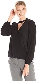 [Lark & Ro] Amazon Brand Women's Cross Front Blouse with Collar and Button
