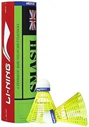 Li-Ning Smash Nylon Badminton Shuttlecocks (Yellow, Medium Speed) | High Quality | Synthetic Cork