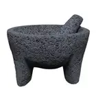 8.6-Inch Handmade Lava Stone Molcajete Mortar and Pestle for Herbs and Spices