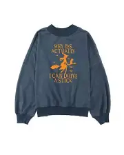 Sky Blue Halloween Letter Graphic Drop Shoulder Sweatshirt - Sweatshirts &