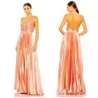 Ieena for MacDuggal Rose Gold Plunge Neck Pleated Ballgown Size 10 $398