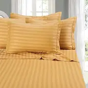 1500 Thread Count STRIPE Egyptian Quality 4 Piece Wrinkle Resistant Luxurious Sheet Set, Queen, Gold