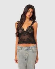 EDIKTED Womens Jasmine Sheer Lace Top BLACK