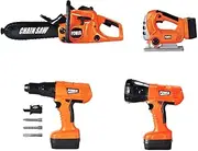 KIDBOT 5-in-1 Kids Tool Set Toys Construction Kit Hardware Flashlight Electric Drill Pretend Play Toddler