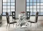 5 piece Kitchen Dining Set - Round Glass Top Mirror Table & Black Chairs Set NA8