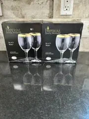24 Kt. Rimmed Gold Crystal Stemware Set Of 8 Water/Wine Glasses
