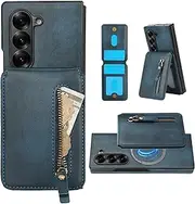 [Fofvccv] 2 in 1 Magnetic Wallet Case for Samsung Galaxy Z Fold 6, Detachable Premium Leather Men Women Protective Case with Card Slots Kickstand Compatible with MagSafe for Samsung Z Fold6, ZFT Blue