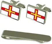 [Select Gifts] Guernsey Flag Silver Cufflinks Tie Clip Box Gift Set