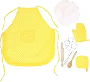 11pcs Role Play Set Kitchen Costume Apron Chef Hat Oven Mitt Cookie Cutters Cake Baking Kit for Home Children(Yellow)