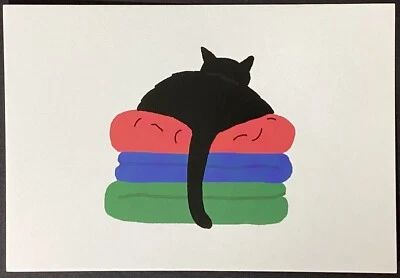 Cat on Pile of Clothes by Bono Kim Art Postcard Unused