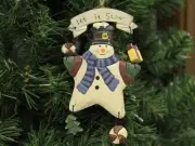 Rustic Snowman 'Let It Snow' Christmas Ornament, Wooden