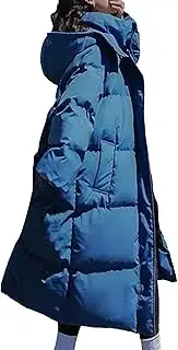 [JEShifangjiusu] Women's Winter Hooded Zip Long Down Jacket Full Zip Extra Long Padded Coat Long Sleeve Hooded Medium Size Parka, Blue, 3XL