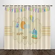 Exquisite Bedroom Blackout Curtains, Beige Cartoon Elephant Cute 92x91 Inch Heat Insulation Blackout Children's Curtains,3D lackout Curtains, Suitable for Living Room Bedroom Childre